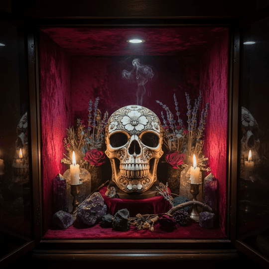 BloomRot Gothic Skull Sculpture with Flowers Dark Botanical