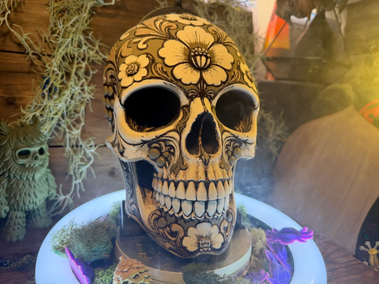 BloomRot Gothic Skull Sculpture with Flowers Dark Botanical