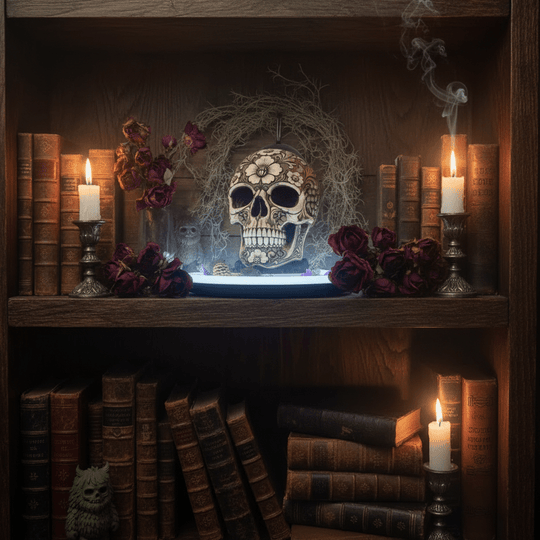 BloomRot Gothic Skull Sculpture with Flowers Dark Botanical
