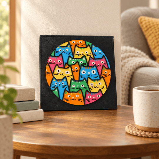 Cat Crowd Wall Art | 8 × 8-Inch 3D Printed Cat Mosaic - Fiendworks Studio