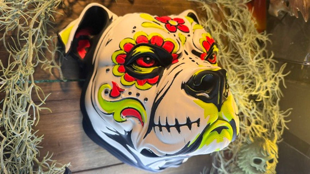 Gothic Bulldog Wall Art | Sugar Skull Tattoo Decor | 3D Printed Home Accent - Fiendworks Studio