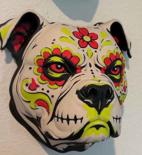 Gothic Bulldog Wall Art | Sugar Skull Tattoo Decor | 3D Printed Home Accent - Fiendworks Studio