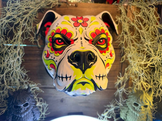 Gothic Bulldog Wall Art | Sugar Skull Tattoo Decor | 3D Printed Home Accent - Fiendworks Studio