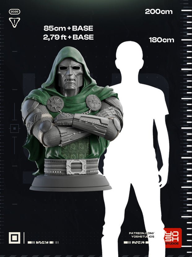 Life-Size Comic Book Inspired Armored Villain Bust | 3D Printed Display Statue - Fiendworks Studio
