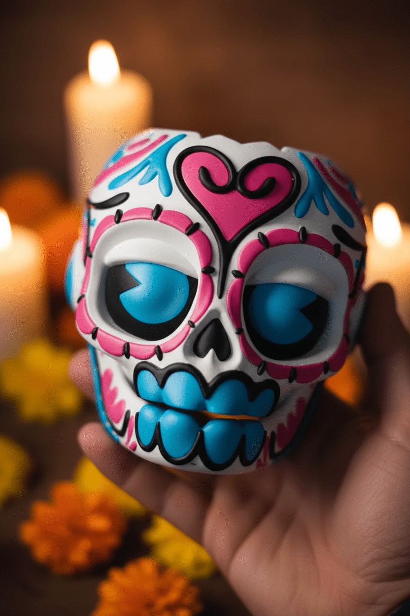 Skull Planter Dia de Muertos (Spicy Being Design) - Planter by Fiendworks Studio