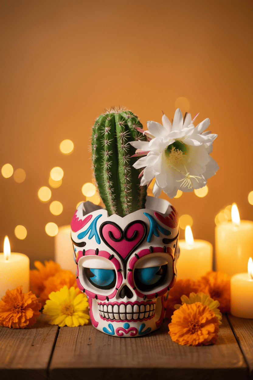 Skull Planter Dia de Muertos (Spicy Being Design) - Planter by Fiendworks Studio