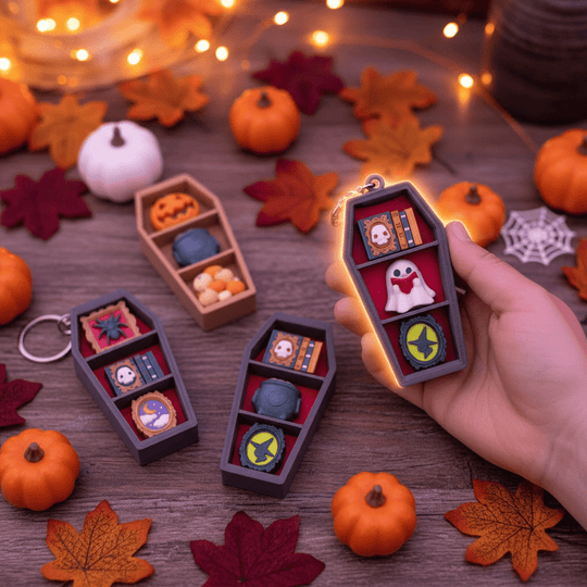 Spooky Coffin Shelf Multi Clicker Keychain – 3D Printed Mechanical Fidget - Fiendworks Studio