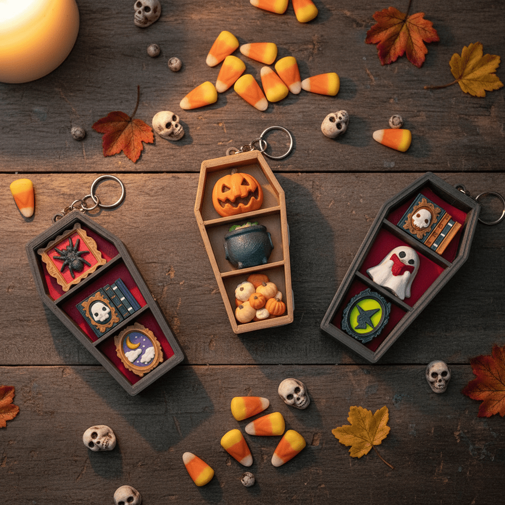 Spooky Coffin Shelf Multi Clicker Keychain – 3D Printed Mechanical Fidget - Fiendworks Studio