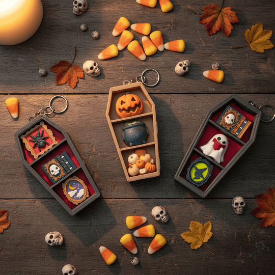 Spooky Coffin Shelf Multi Clicker Keychain – 3D Printed Mechanical Fidget - Fiendworks Studio