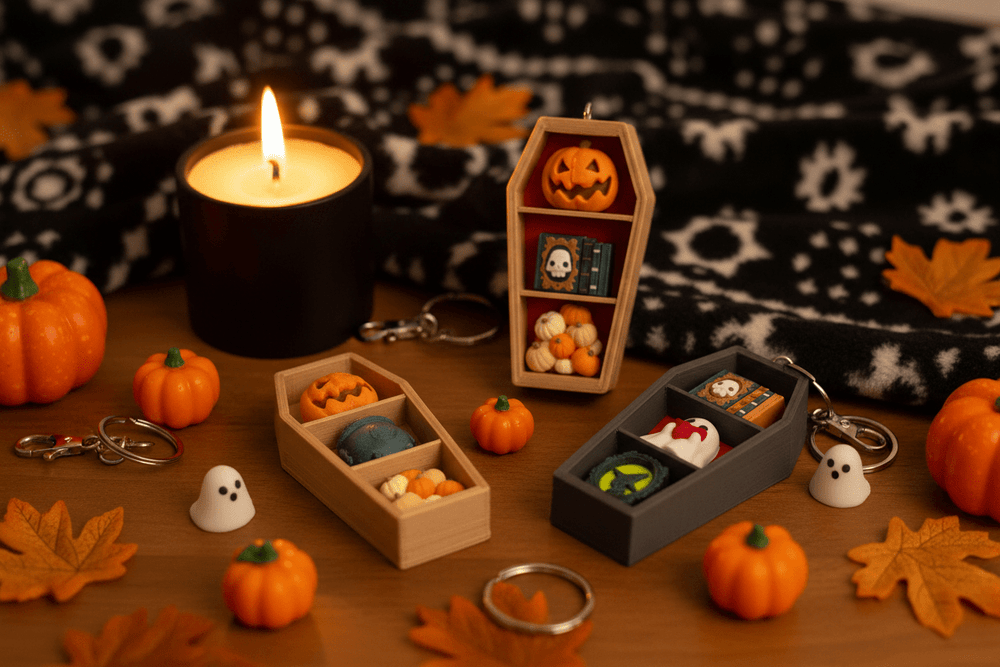 Spooky Coffin Shelf Multi Clicker Keychain – 3D Printed Mechanical Fidget - Fiendworks Studio